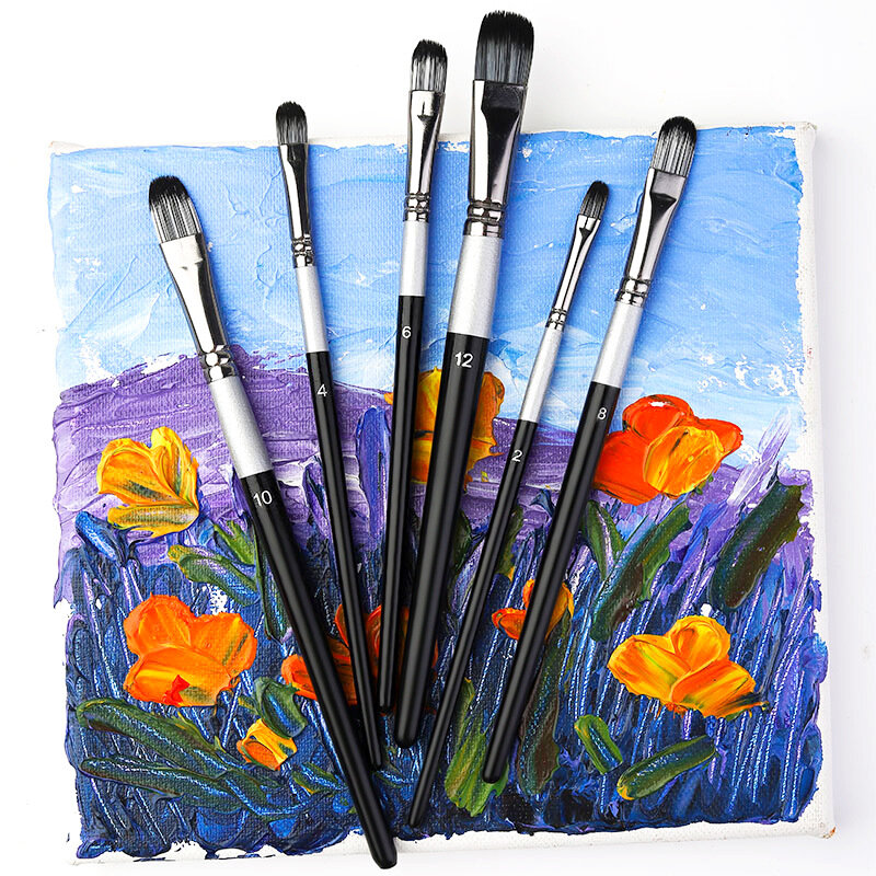 6Pcs Professional Nylon Hair Oil Painting Brush Set Watercolor Paint Brush Pen For Student Acrylic DIY Oil Artist Painting Pen
