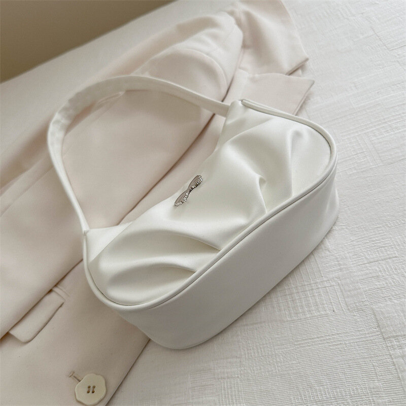 حقيبة تحت الذراع ذات ثنيات بتصميم مناسب للنساء ، حقيبة كتف بسيطة ، نسيج يومي ، كاجوال ، صيفي