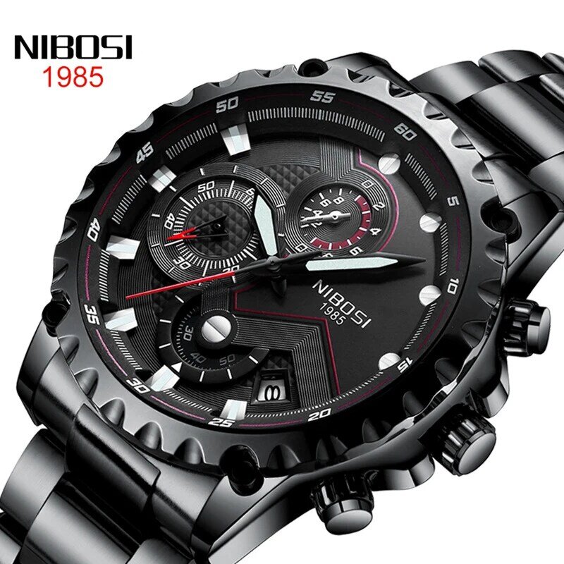 Nibosi-ساعة يد رياضية للرجال ، كوارتز ، فولاذ مقاوم للصدأ ، مقاوم للماء ، فاخر ، كرونوغراف ، علامة تجارية مشهورة