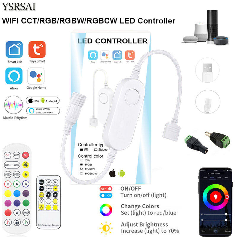 Tuya Smart Life APP 5-24 فولت واي فاي DW/CCT/RGB/RGBW led قطاع ضوء لاسلكي للتحكم عن بعد المنزل الذكي العمل مع أليكسا جوجل المنزل