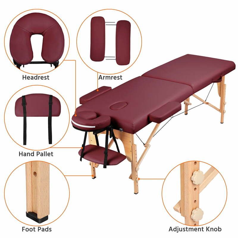 طاولة تدليك خشبية محمولة قابلة للطي لعلاجات السبا والوشوم ، مقاس 84 بوصة