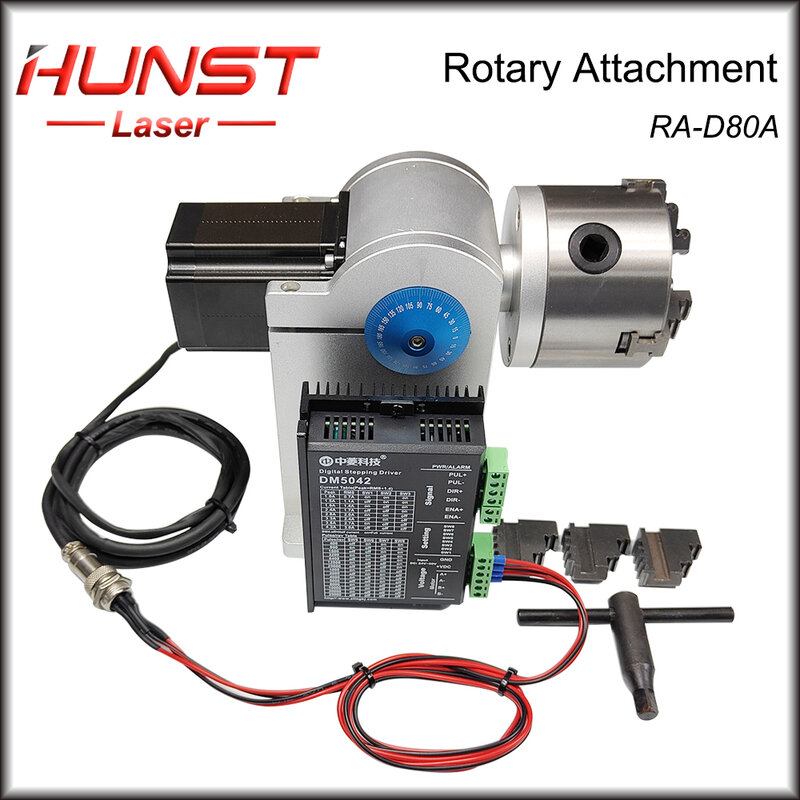 جهاز التعلق الدوار Hunst ، D80 جهاز دوار مع 3 تشاك الفك ، واختيار DM5042 سائق للأشعة فوق البنفسجية CO2 والألياف الليزر آلة وسم