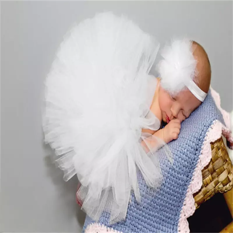 المولود الجديد ملابس الأطفال التصوير الفتيات الشيفون رقيقة منتفخ تنورة مع مرونة النايلون شبكة عقال اكسسوارات للشعر