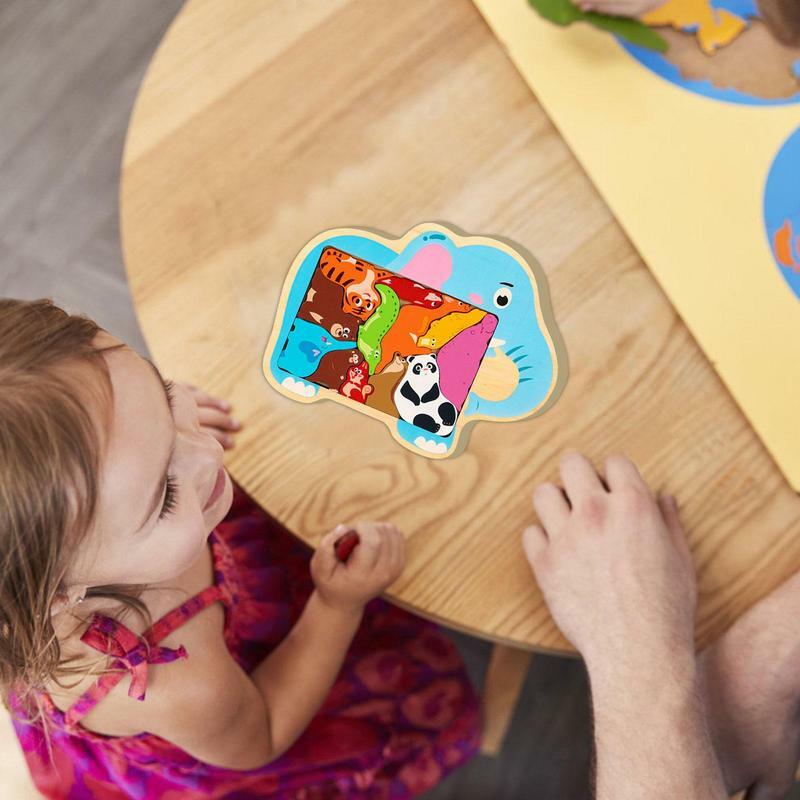 لطيف الكرتون عالية الجودة خشبية الحيوان اللغز في وقت مبكر التعليمية مرحلة ما قبل المدرسة التعلم لغز لعبة اللعب هدية للأطفال