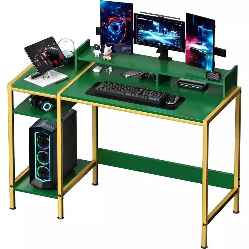 مكتب كمبيوتر للألعاب مع مساحة تخزين ، حامل شاشة ، مكتب كتابة لشاشتين ، مساحة قابلة للتعديل ، حديثة ، صغيرة ، 47 بوصة