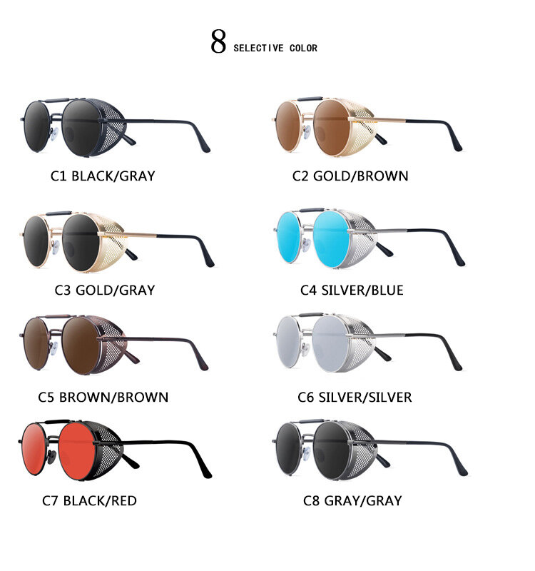 ZXRCYYL الكلاسيكية القوطية Steampunk نمط النظارات الشمسية الرجال النساء العلامة التجارية مصمم الرجعية إطار معدني مستدير عدسة ملونة نظارات شمسية