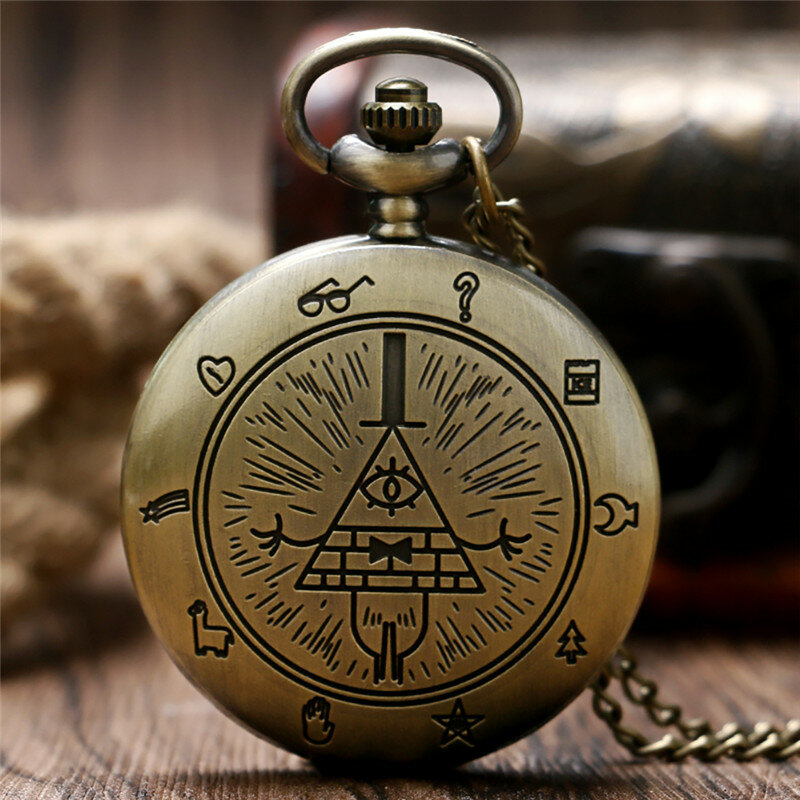 ساعة جيب كوارتز كاملة الصياد للرجال والنساء ، برونزية ، عتيقة ، تصميم مثلث ، تناظري ، سترة ، قلادة ، سلسلة ، ساعة