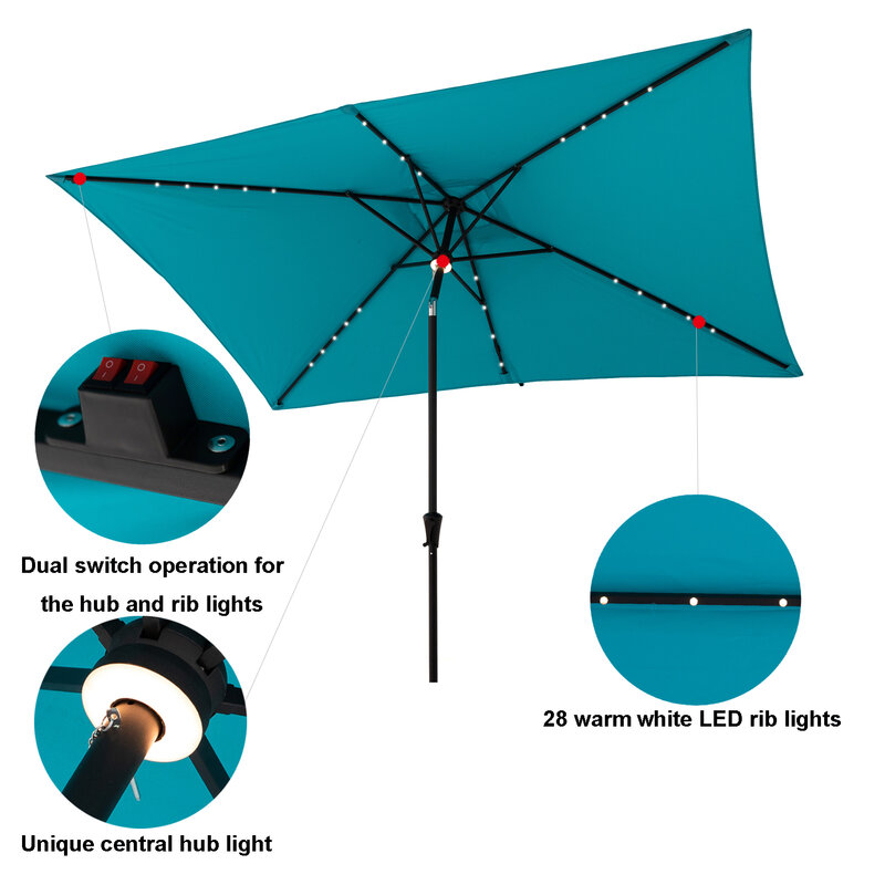 مستطيلة في الهواء الطلق الباحة السوق مظلة مع مصابيح ليد بالطاقة الشمسيّة 6.5x10 ft