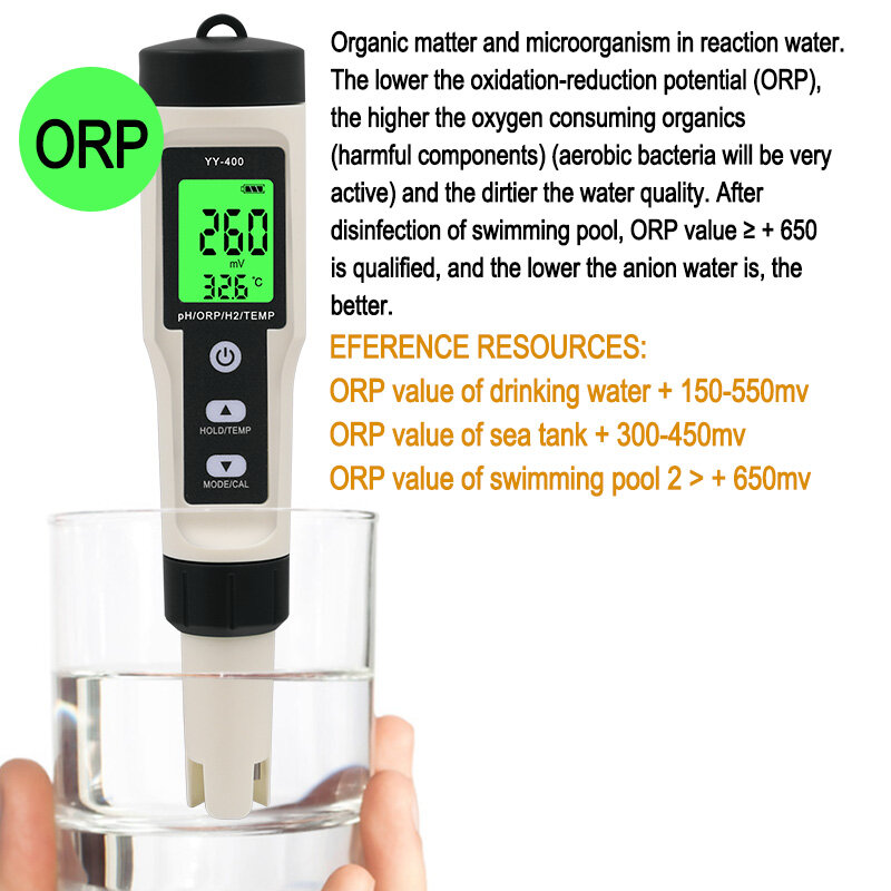 4 في 1 الهيدروجين أيون تركيز جودة المياه اقلام الفحص YY-400 PH/ORP/H2/TEM الرقمية مياه الشرب متر