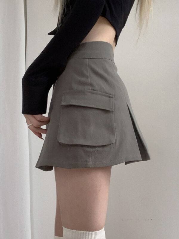 Heyungirl Kawaii النساء الصلبة البضائع تنورة صغيرة نمط Preppy عالية الخصر جينز غير رسمي التنس التنانير الكورية الشارع Y2K تنورة قصيرة