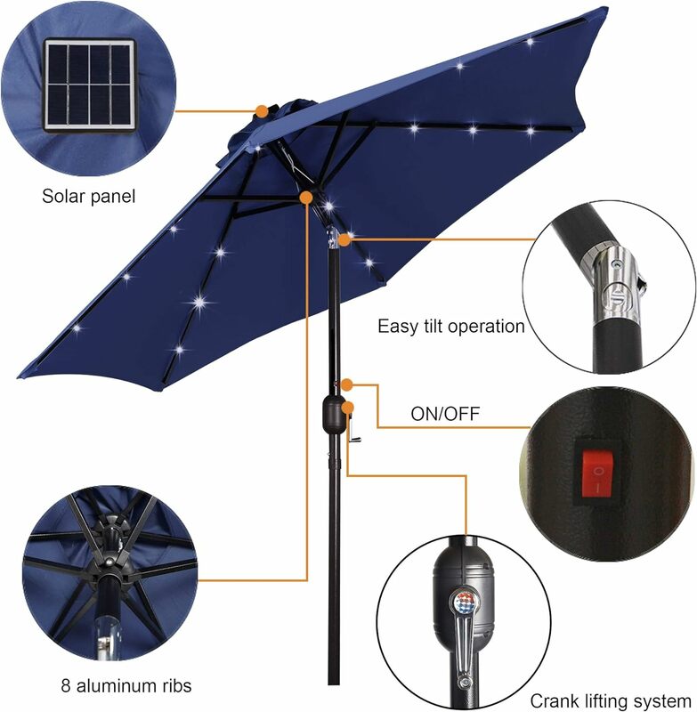 مظلة فناء مع أضواء ليد ، طاولة شمسية شمسية ، سوق إمالة وكورنك ، و قدم ، 11 قدم