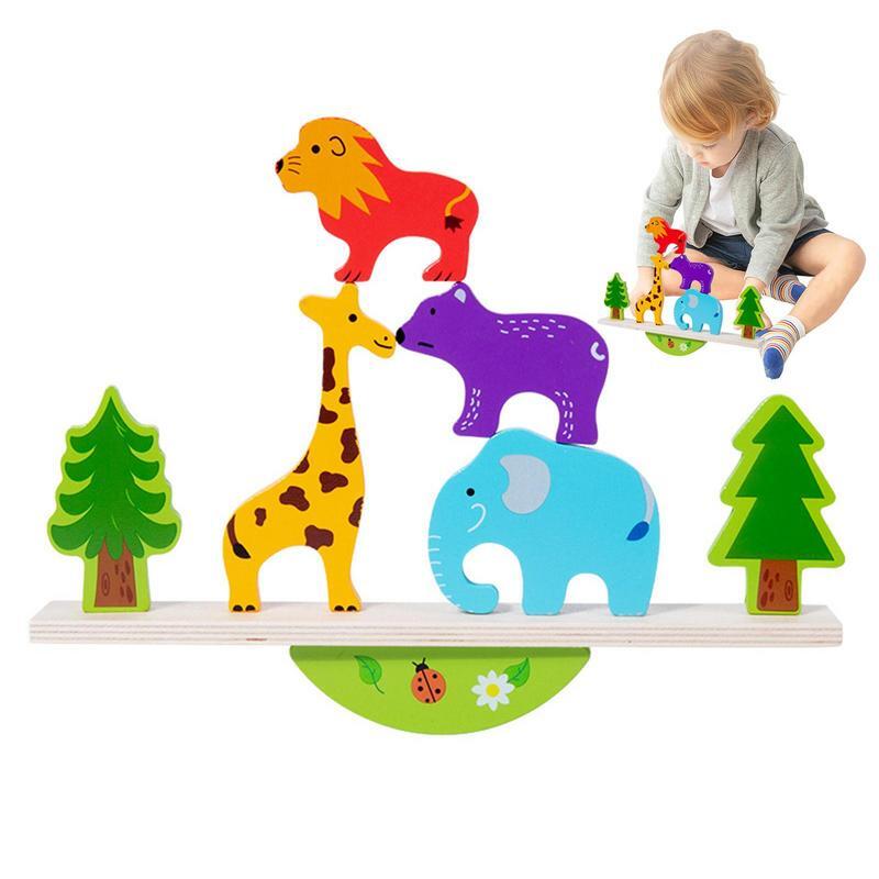 لعبة التراص الحيوانية مع حقيبة تخزين للأطفال ، لعبة خشبية ، توازن ، بناء ، هدايا عيد ميلاد