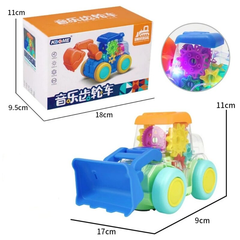 Electric Train Universal Model Transparent Sound Educational Bulldozer Gear Music Lighting Car Gift For Children Toys