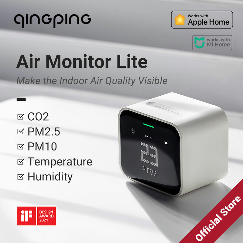Qingping المحمولة مراقبة جودة الهواء ، 5in 1 أبل HomeKit ، متوافق واي فاي ، CO2 متر الاستشعار ، بالكشف عن PM2.5 ، PM10 ، ودرجة الحرارة والرطوبة