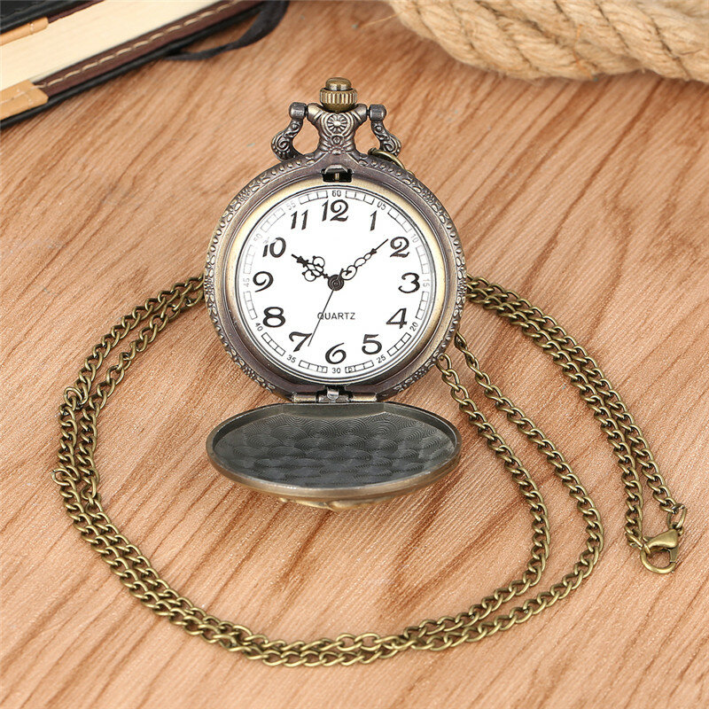 ساعة جيب كوارتز مع عرض أرقام عربية للرجال والنساء ، ستيمبانك ، محرك قاطرة ، قطار ، سلسلة ، قلادة ، سلسلة ، ساعة