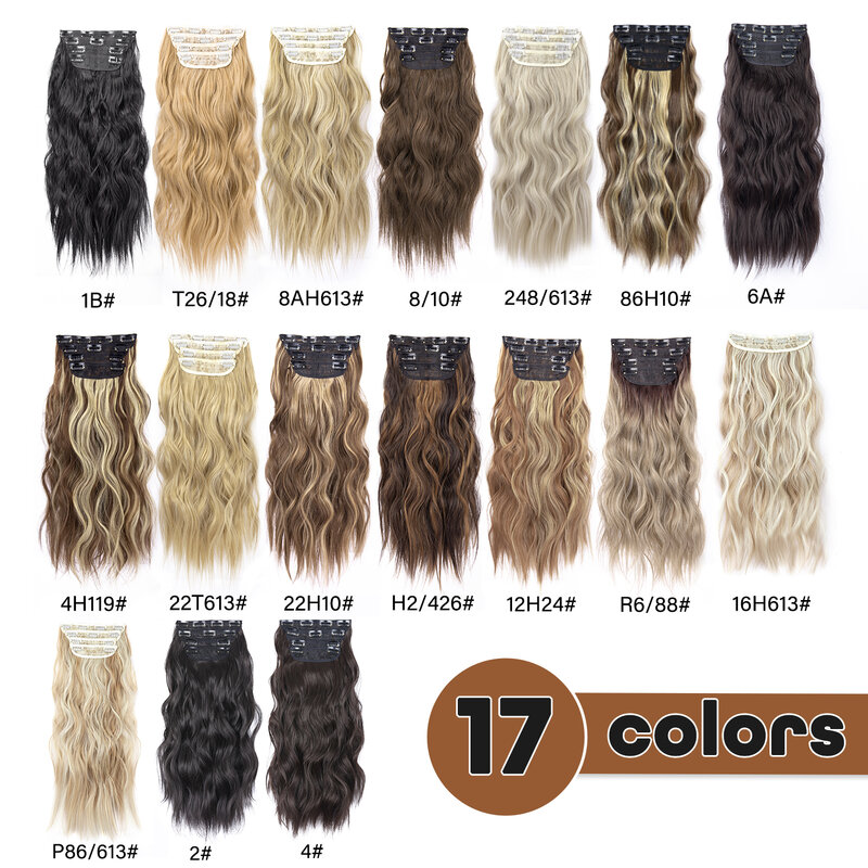 Leeons-وصلات شعر طويلة مموجة سميكة للنساء ، 11 مشبك ، مجعد ، بني ، أسود ، قطعة صناعية ، 20 "، 200g ، مجموعة 4 قطعة