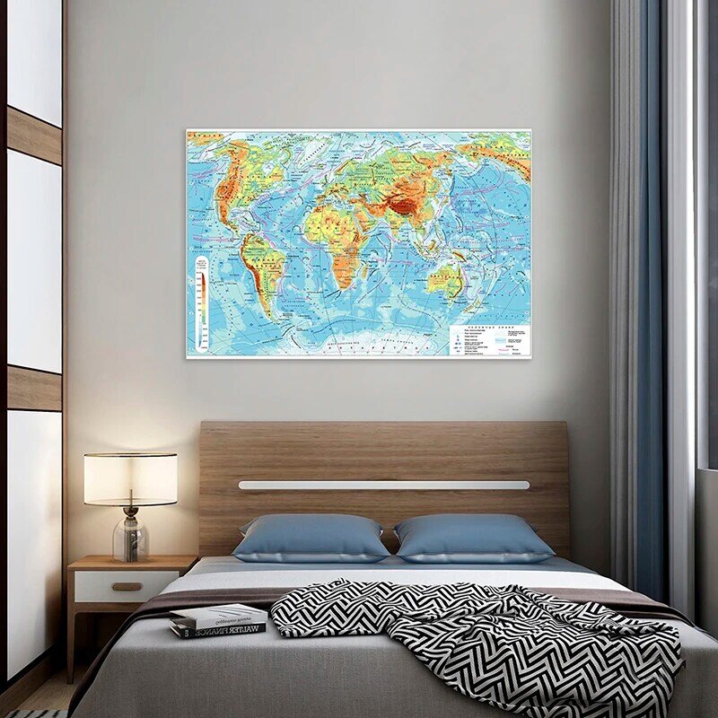 كبير العالم خريطة الجغرافية باللغة الروسية 150*100 سنتيمتر شخصية الجدار ملصق ملصق غير خلفية قماش اللوازم المكتبية التعليم