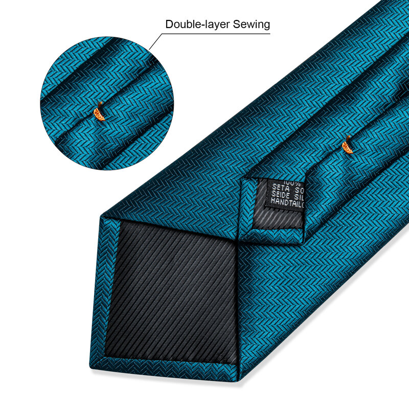 Luxury Ties For Men Wedding Accessories 8cm Silk Teal Blue Neck Tie Pocket Square Cufflinks Set Gifts For Men Wholesale