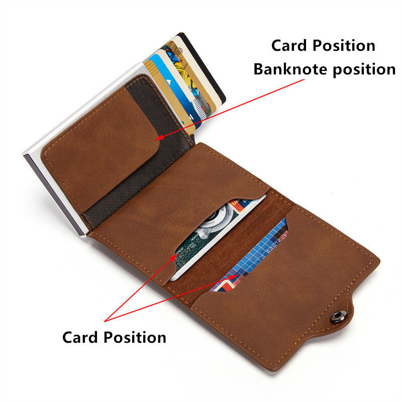Airtag الرجال محفظة جديدة معدن الألومنيوم صندوق حافظة تتفاعل مكافحة سرقة انتقاد حامل بطاقة الائتمان جلد طبيعي قصيرة سستة عملة المحفظة