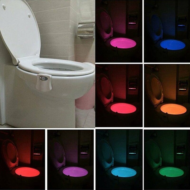 مصباح ليلي LED مع مستشعر حركة PIR ، مصباح وعاء المرحاض ، إضاءة للحمام ، 8 ألوان