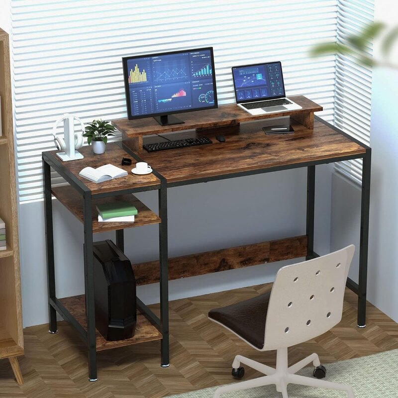 مكتب كتابة ريفي صغير لشاشتين ، مكتب كمبيوتر للألعاب ، مكتب منزلي ، حامل شاشة ، 47 بوصة
