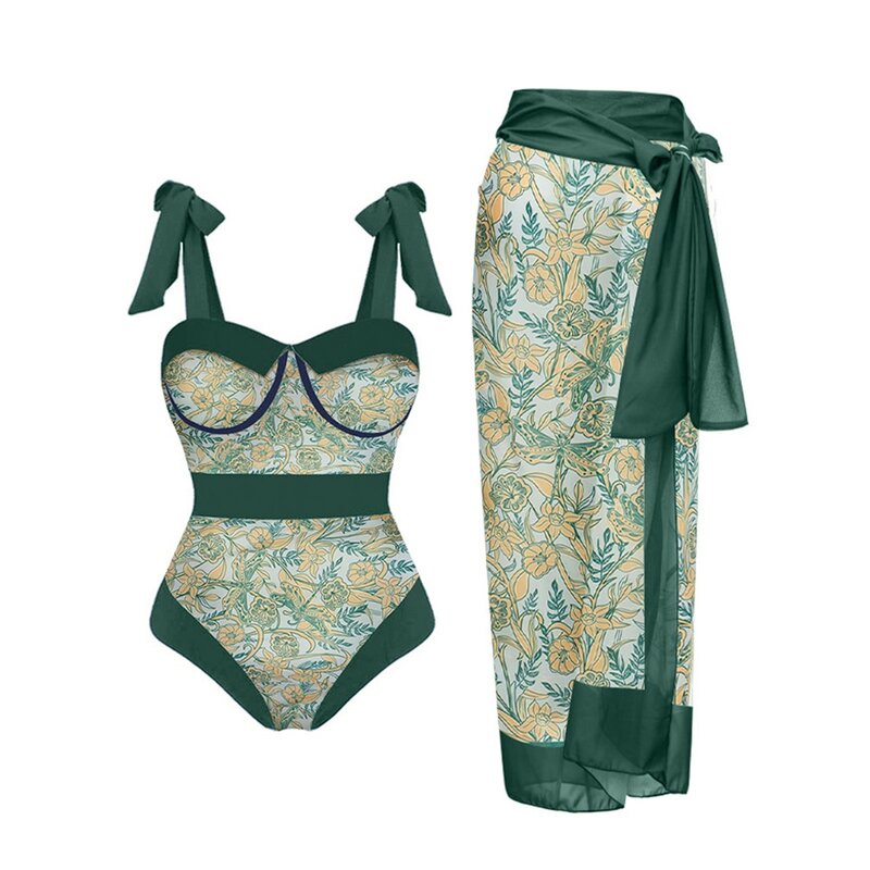 ملابس سباحة بألوان عتيقة مطبوعة زهرية للرجال والنساء ، قطعة واحدة تغطي ، شورت جينز رجالي ، 2 #2