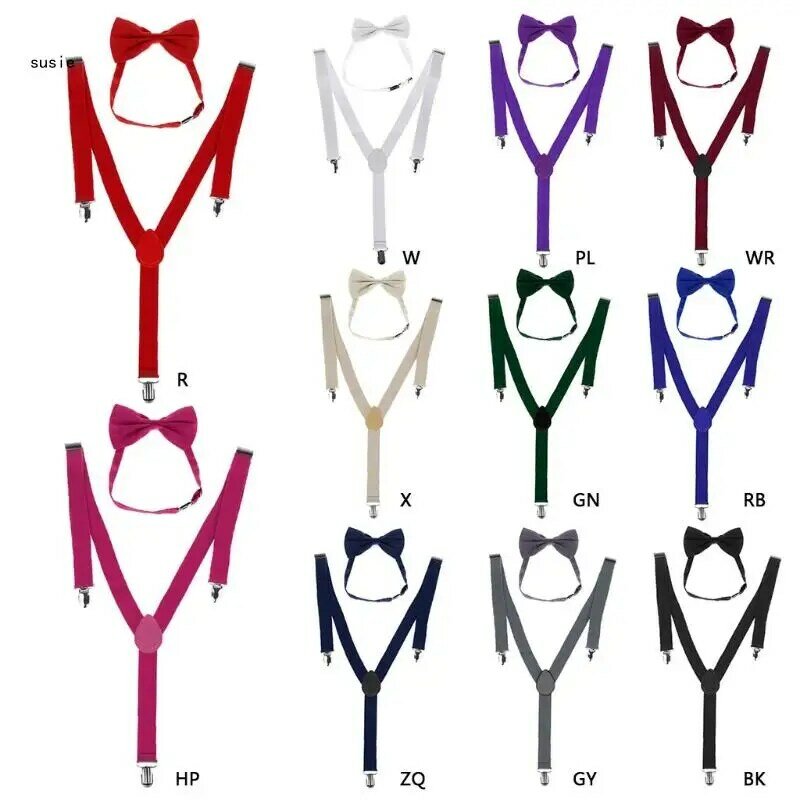 X7YA للجنسين قابل للتعديل Y-الظهر الحمالات ربطة القوس Tie مجموعة كليب على الأقواس مطاطا الزفاف