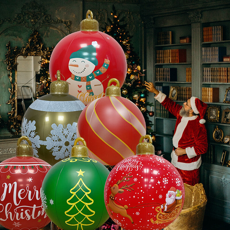 في الهواء الطلق نفخ الكرة الزخرفية عيد الميلاد ، الكرة الكبيرة العملاقة ، كرات بلاستيكية كبيرة ، زينة شجرة عيد الميلاد ، لعبة هدية ، 60 سنتيمتر
