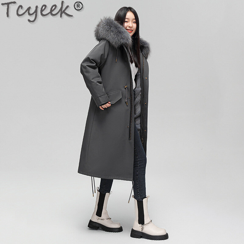 Tcyeek-معطف فرو الثعلب الحقيقي للنساء ، سترة الشتاء ، بطانة ، انفصال ، موضة ، دافئ ، سترة مع طوق فرو الثعلب الكبير ، 2023