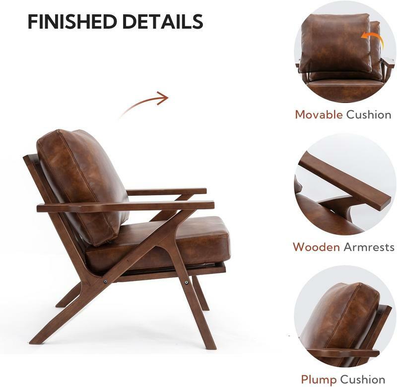 كرسي بذراعين من جلد Ebello PU مع إطار من الخشب الصلب ، منجد R ، بعرض 30 بوصة