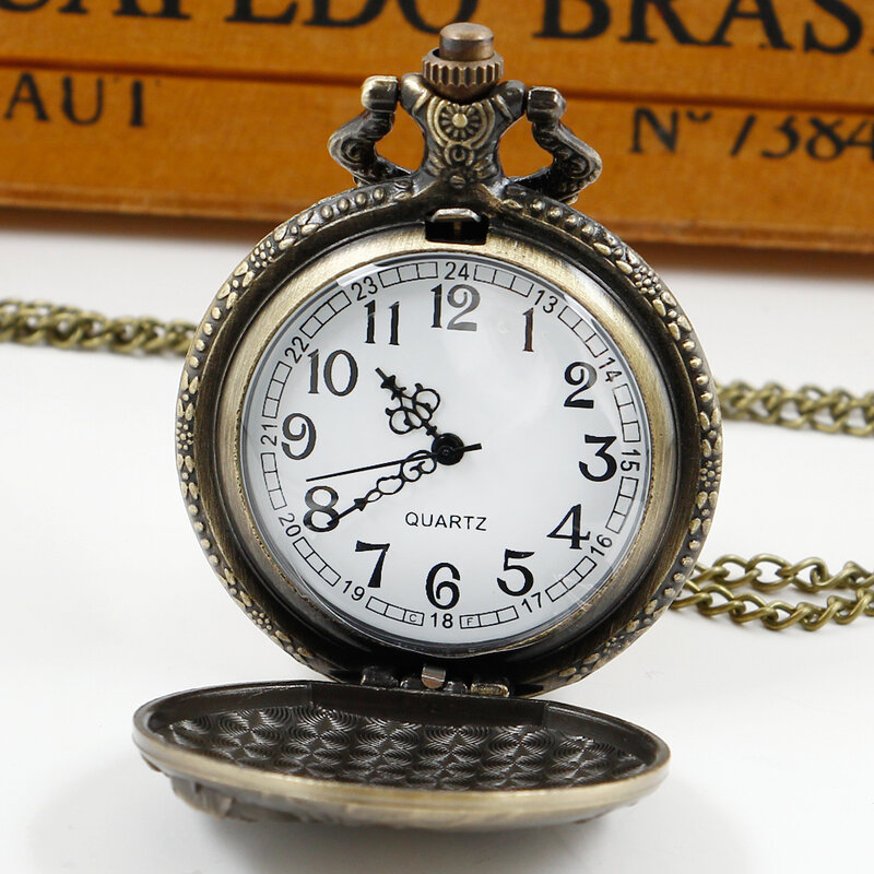 البرونزية الرجعية ثلاثية الأبعاد ديناصور النحت تصميم كوارتز ساعة الجيب قلادة هدايا علوية قلادة ساعة فوب سلسلة تذكارية