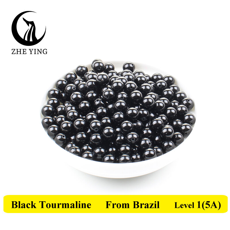 100% الطبيعية الأسود التورمالين حجر دائري الخرز السلس جوهرة الكوارتز الخرز لصنع المجوهرات سوار ذاتي الصنع قلادة 6 8 10 مللي متر 15''
