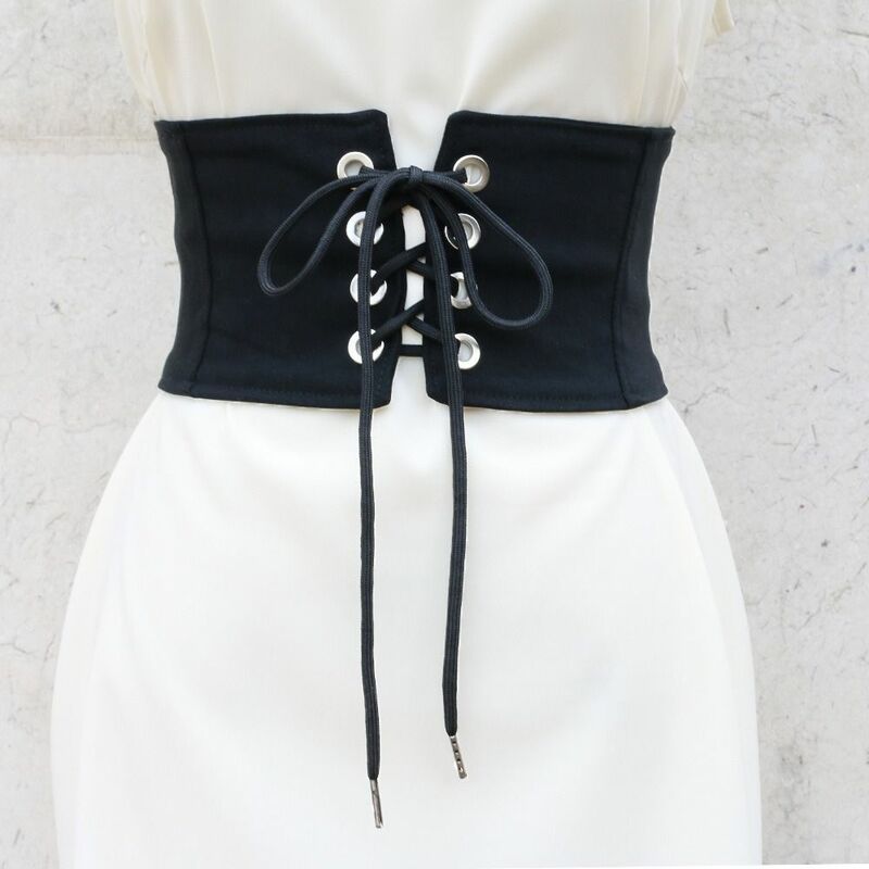 Classic Skirt Dress Coat Casual Wide Elastic Belt Ladies Dress Cummerbands Zipper Corset Band Tied Lace Waistband