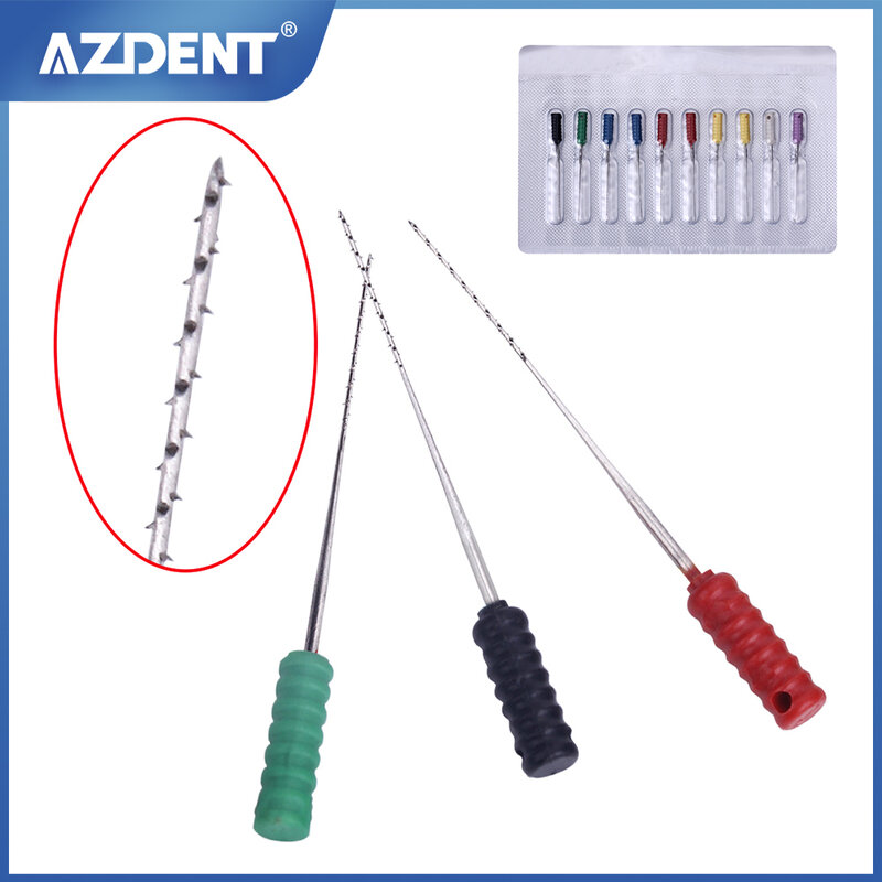 10 قطعة/الحزمة AZDENT 25 مللي متر ملفات قناة الجذر الأسنان تنظيف إبرة مربع الحواجب الشائكة لتنظيف الجذر