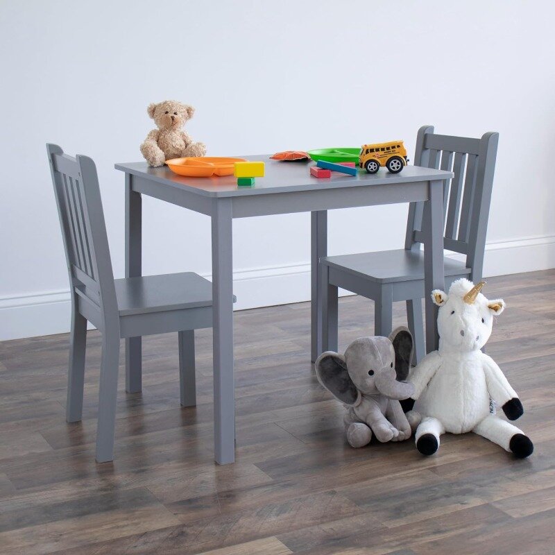 طاولة خشبية للأطفال وكرسيين ، مربع
