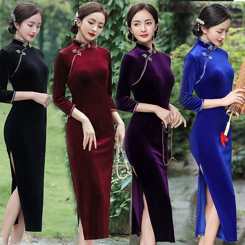 شيونغسام فتاة شابة جديدة على الطراز الصيني تشيباو فستان ريترو متوسطة طويلة حلوة فستان الحفلات اليومية 2022