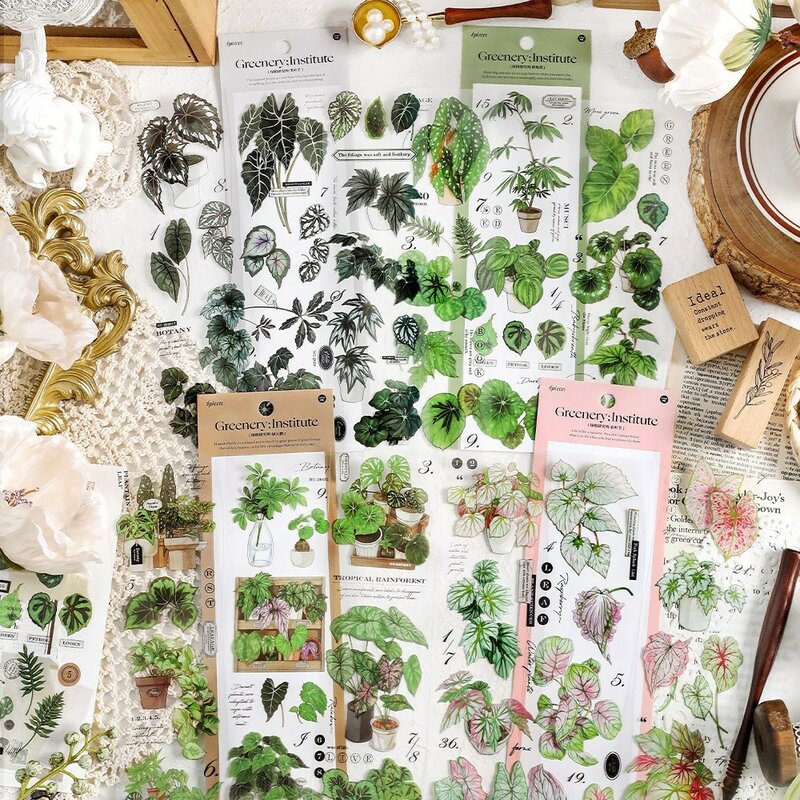 النباتات الخضراء الزخرفية Planner بها بنفسك ملصقات مخطط ، لصائق الزخرفية لسكرابوكينغ ، لوازم الزينة ، 6 قطعة