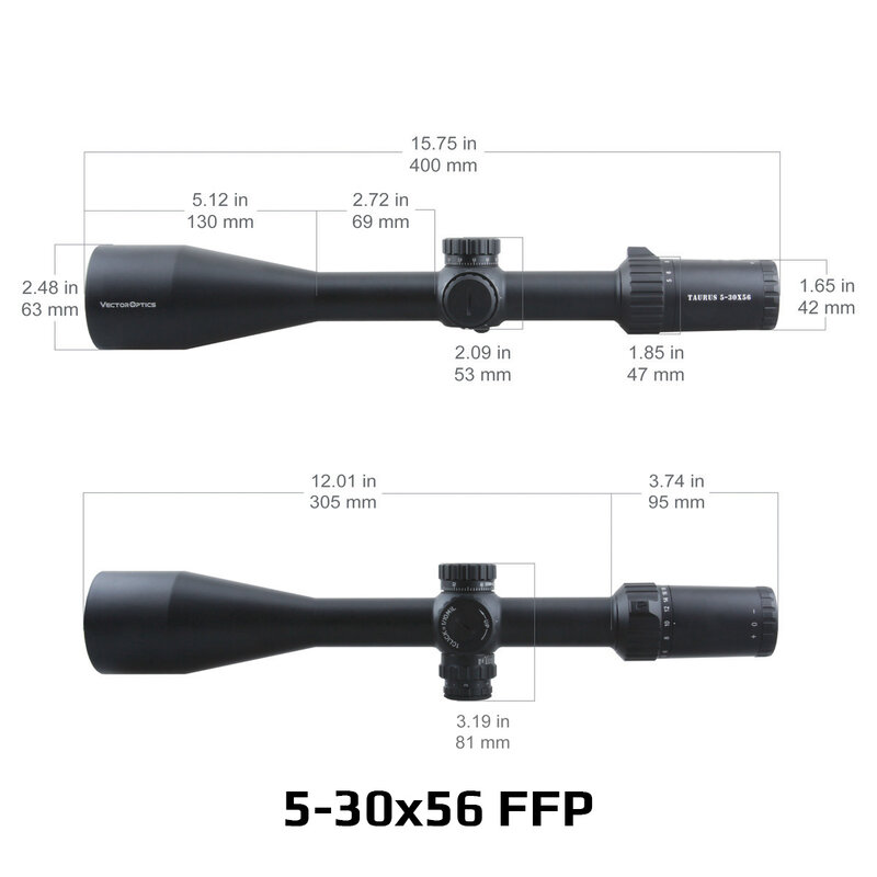 نطاق Vector Optics Taurus 3-18x50/4-24x50/5-30x56 FFP بتقنية ألمانية، صورة واضحة وإضاءة للصيد والتكتيك.
