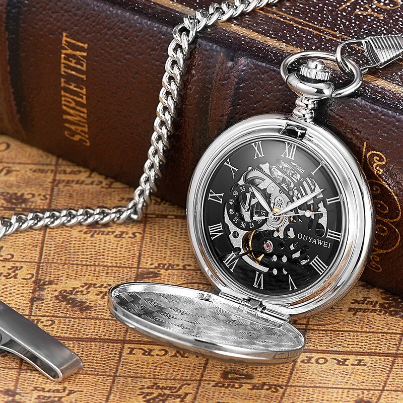 الكلاسيكية ساعة الجيب الميكانيكية الرجال Steampunk خمر الفولاذ المقاوم للصدأ اليد الرياح فوب الساعات الفضة الذهب الأسود قلادة الساعات