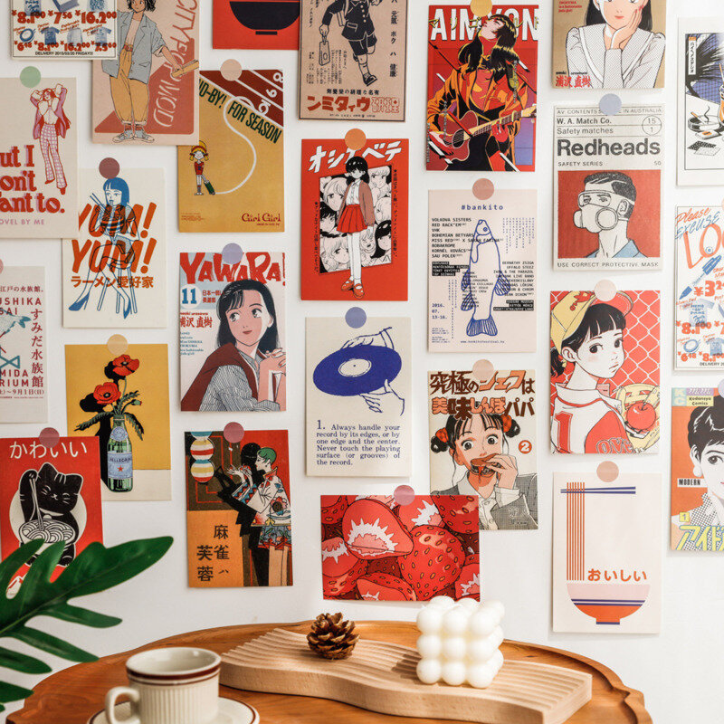 اليابانية Showa Vintage فتاة الكرتون بطاقة بريدية لطيف صور الدعائم غرفة خلفية الجدار الإبداعية Kawaii بها بنفسك Kawaii 30 ورقة ملصق مجاني