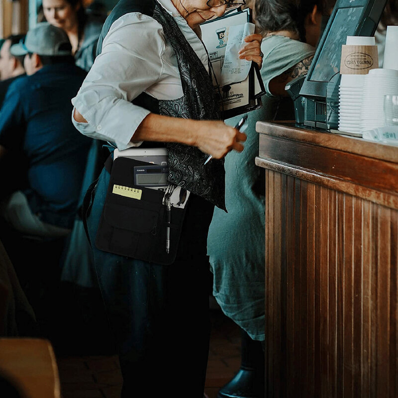 مطعم النادل المال جيب مطعم أسود 5-جيب المئزر جيب المنظم مع تعديل الخصر حزام حزام Bars المقاهي
