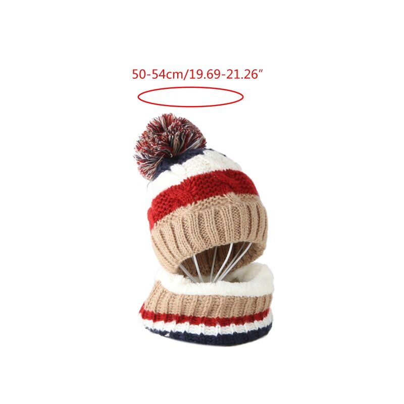 قبعة جمجمة مخططة للتزلج على الثلج البارد للأولاد والبنات ووشاح دائري مبطن بالصوف