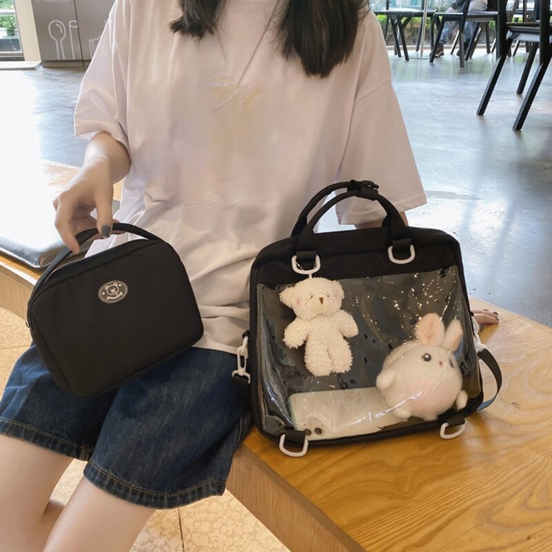حقيبة ظهر Harajuku JK حقيبة كروسبودي حقيبة كتف رسول نايلون للسيدات حقائب يد شفافة من مادة PVC