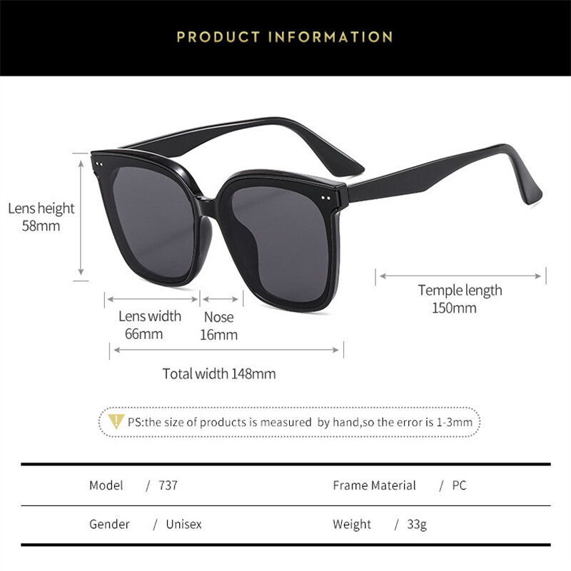 نظارات شمسية مربعة مع صندوق للرجال والنساء ، نظارات شمسية لعين القط ، تصميم علامة تجارية فاخرة ، ظلال جم ، UV400