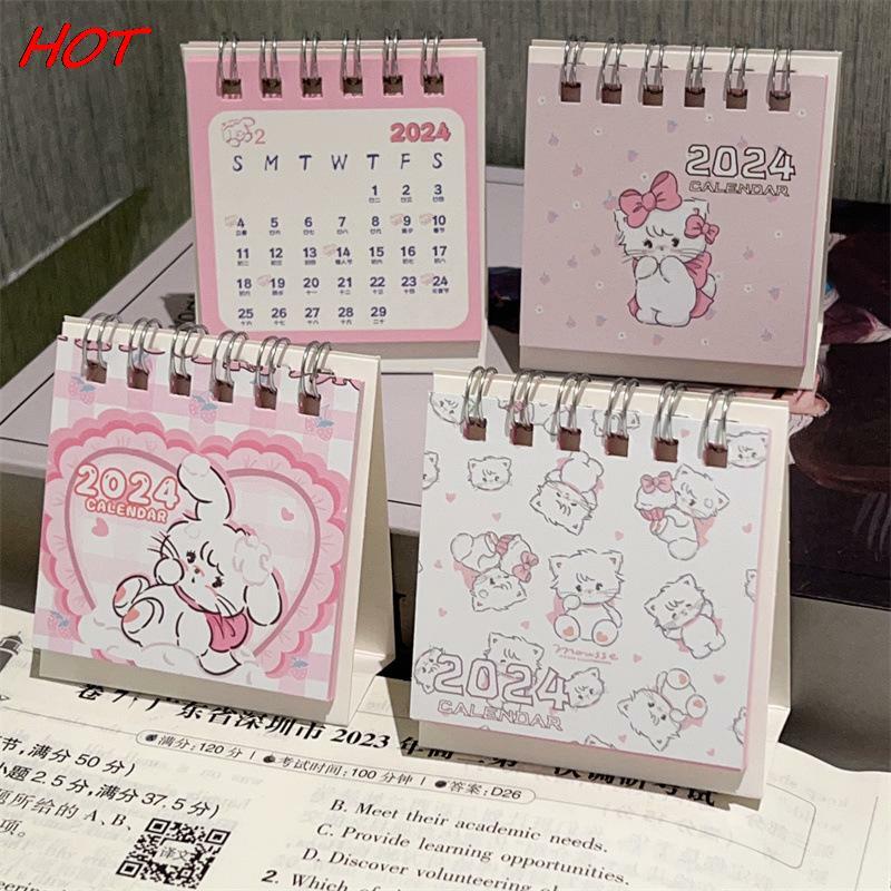الكرتون الوردي القط مكتب التقويم ، الدائمة الوجه سطح المكتب التقويم ، التخطيط اليومي الصغيرة ، لطيف المنزل ، شهريا ، 2024