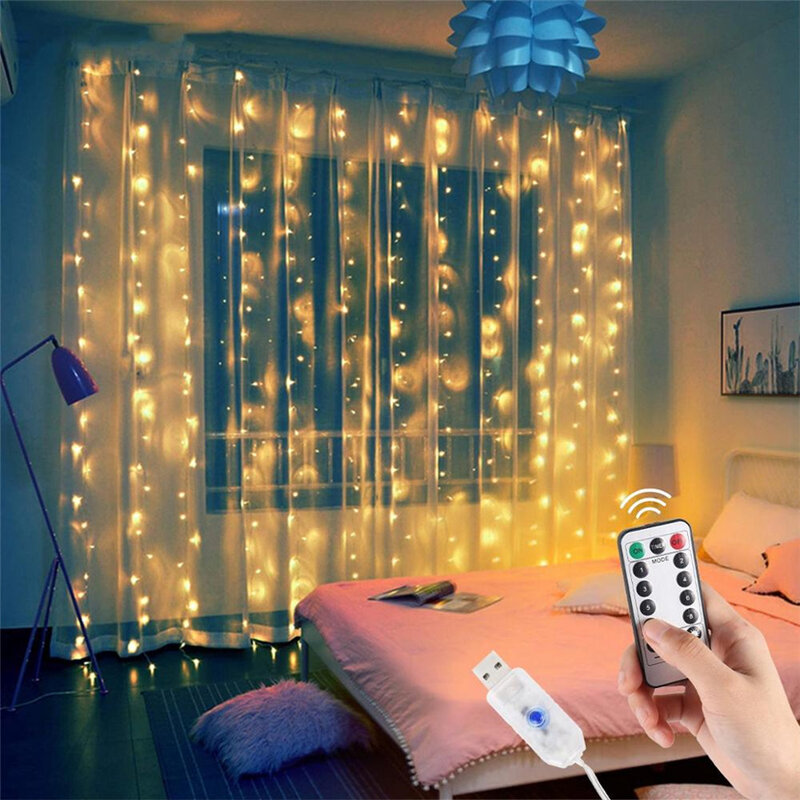 السنة الجديدة 300 المصابيح عيد الميلاد الجنية أضواء جارلاند 8 طرق البعيد USB اكليل الستار سلسلة أضواء عيد الميلاد الديكور للمنزل