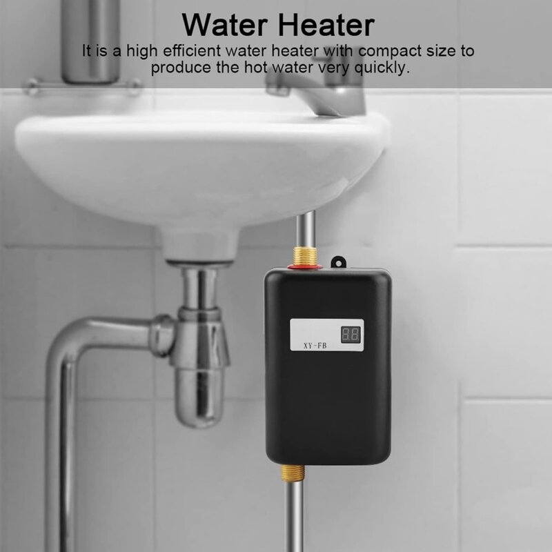 سخان الماء الساخن بدون خزان ، V ، W ، صغير ، كهربائي ، أسود ، قابس لنا ، مناسب للحمام ، المطبخ ، الغسيل