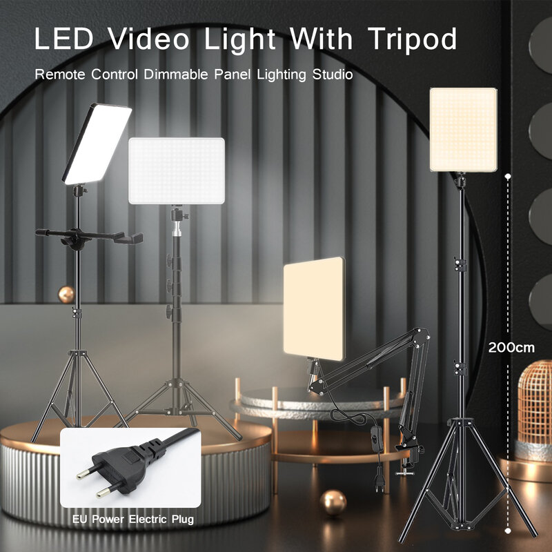 صور استوديو LED 2700k-5700k فيديو ملء ضوء المصباح لوحة التصوير الإضاءة مع حامل ثلاثي القوائم الذراع الطويلة الاتحاد الأوروبي التوصيل ل لايف ستريم