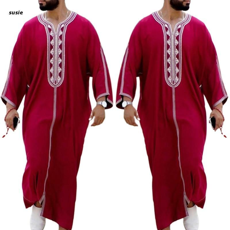 ثوب قفطان متين عربي مسلم للرجال ثوب طويل الأكمام ملابس دبي العرقية ثوب النوم بيجامة ملابس م/L/XL/XXL