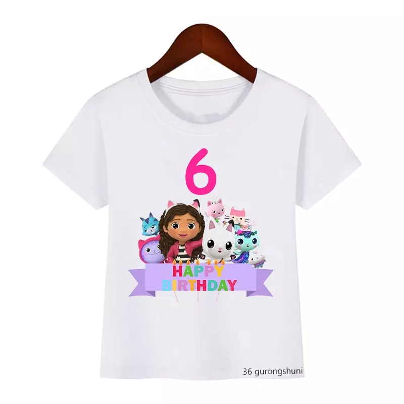 Kawaii Gabbys بيت الدمية تي شيرت للأطفال ، هدية عيد ميلاد سعيد ، ملابس علوية للأطفال ، تي شيرت للفتيات الصغيرات ، للجنسين ، 2 ، 3 ، 4 ، 10 ، 2024